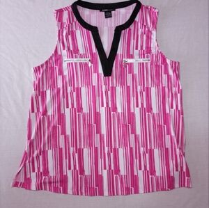 Robert Louis Bright Pink Geometric V Neck Sleeveless Blouse